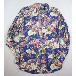 ROUTE 66 - WOMEN'S BLUE FLORAL PRINT LONG SLEEVE BUTTON-UP SHIRT - SIZE M
